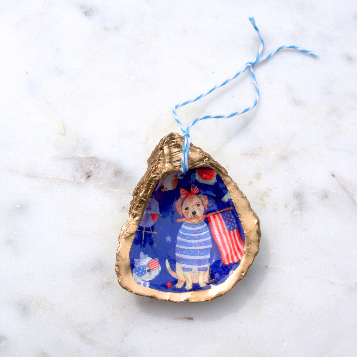 Stars & Stripes Puppy Oyster Ornament