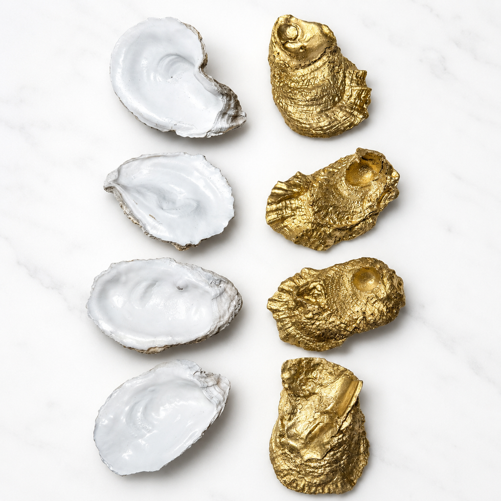 Painted and Cleaned Oyster Shells for Crafting | White & Gold | Ready for Decoupage