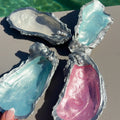 Pearlescent Silver Trim Oyster Dishes